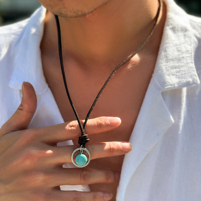 Olivenorma Ringband Türkis Leder Halskette - Türkis - image 0