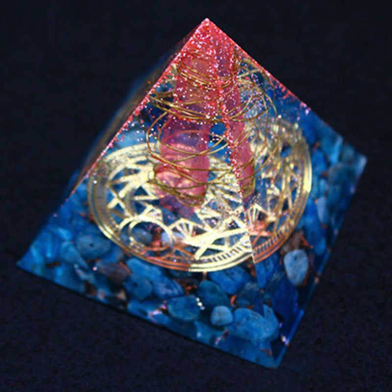 Olivenorma Roter Quarz mit Lapislazuli Orgon-Pyramide 