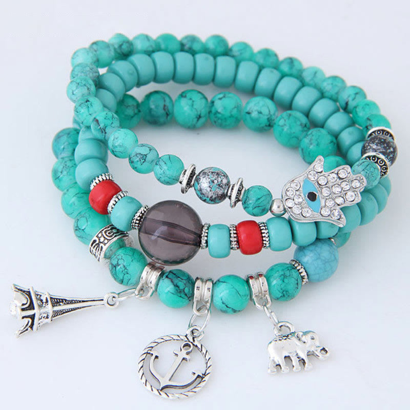 Olivenorma Elephantenturm Böses Auge Hamsa Armband Set