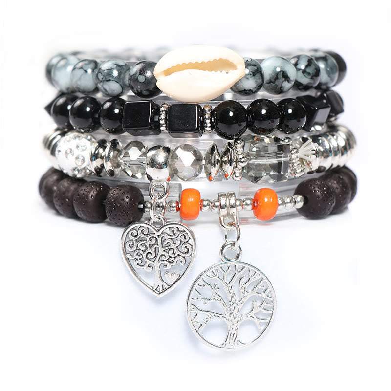 Olivenorma Baum des Lebens Herz-Anhänger Perlen-Armband Set