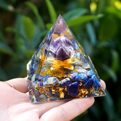 (Abverkauf 30% RABATT / CODE: OFF30) - Olivenorma Positive Lotus Amethyst Sphere Orgone Pyramide 