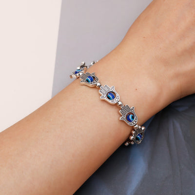 Olivenorma Natürlicher Türkis Böses Auge Hamsa Armband 