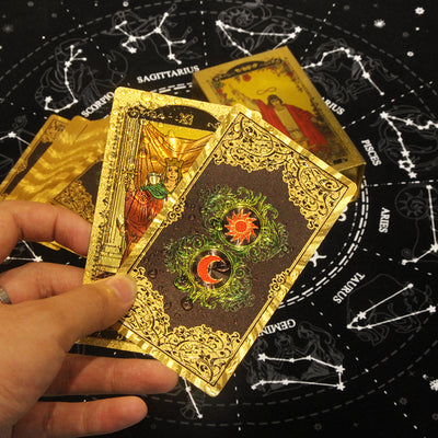 Olivenorma Rot Grün Sonne Mond PET Wasserdicht Golden Tarotkarte 