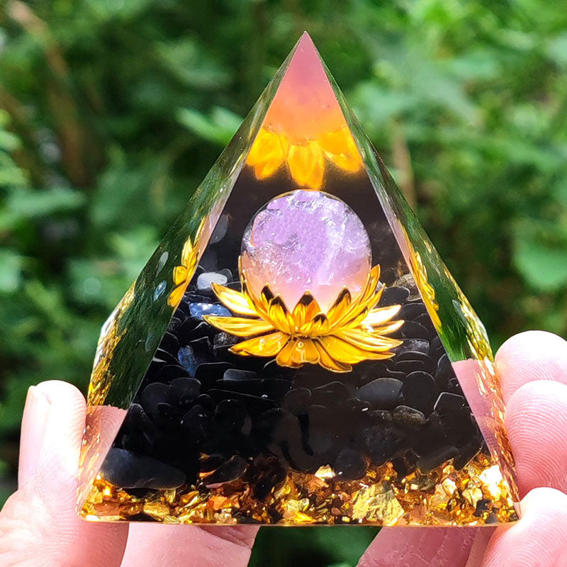 (Ausverkauf 30% RABATT / CODE: OFF30) - Olivenorma Schwarzer Turmalin mit Lepidolith Orgone Pyramide 