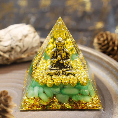 Olivenorma Grüner Aventurin mit Buddha Orgone Pyramide