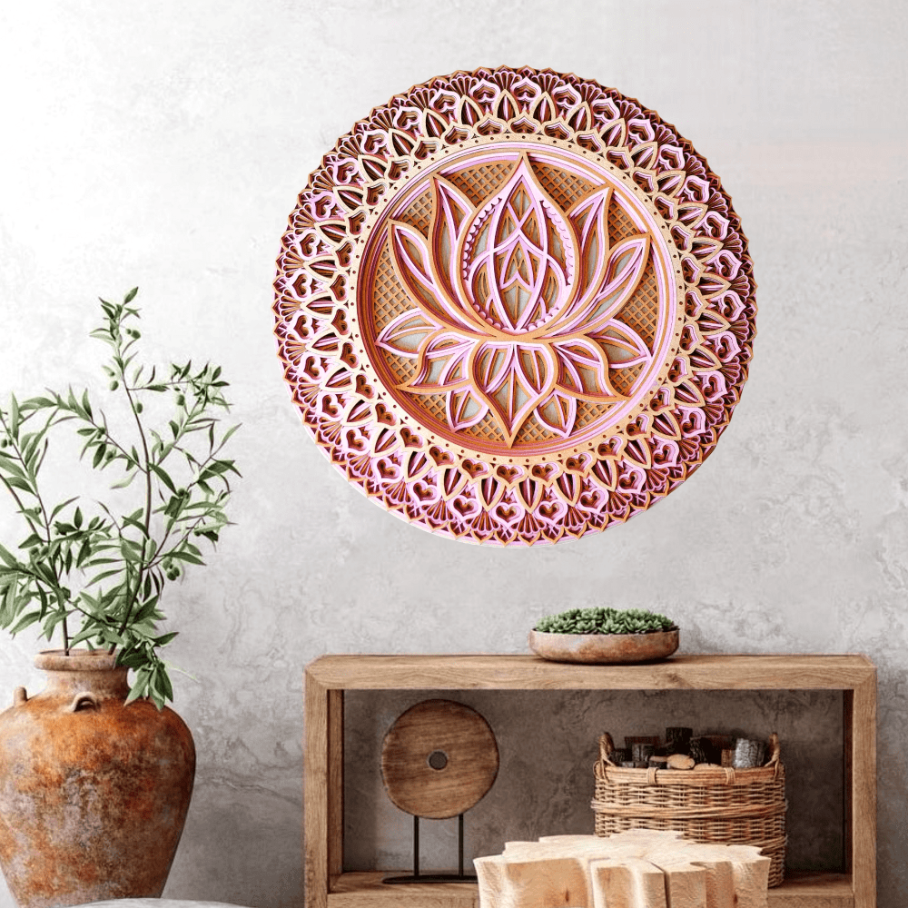 Olivenorma Pink Lotus Mandala 3D Gravur Wanddeko 