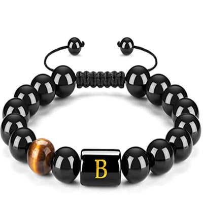 Olivenorma Tigerauge mit schwarzem Onyx heilendes Buchstabenarmband