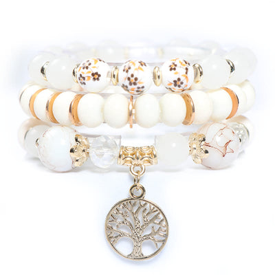 Olivenorma Boho Handgemachtes Baum des Lebens Kristall Armband-Set