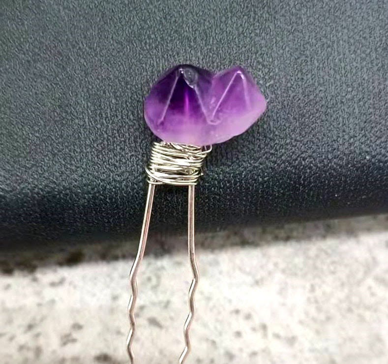 Olivenorma natürliche Amethyst-Quarz-Blumen Haarspange