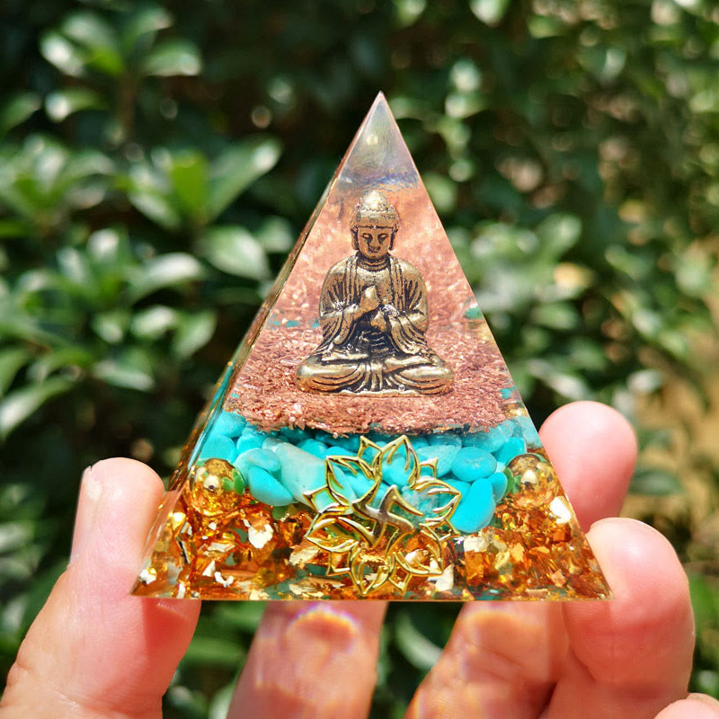 Olivenorma Türkise Buddha-Schutz-Orgonpyramide 