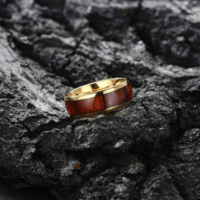 Olivenorma Koa Wood und Abalone Shell Wolframkarbid Ring