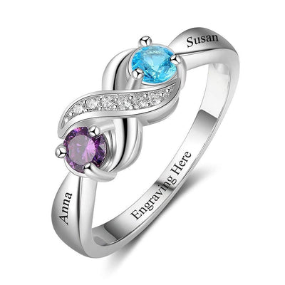 Olivenorma "Infinity"-2 Geburtssteine ​​personalisierter Ring 