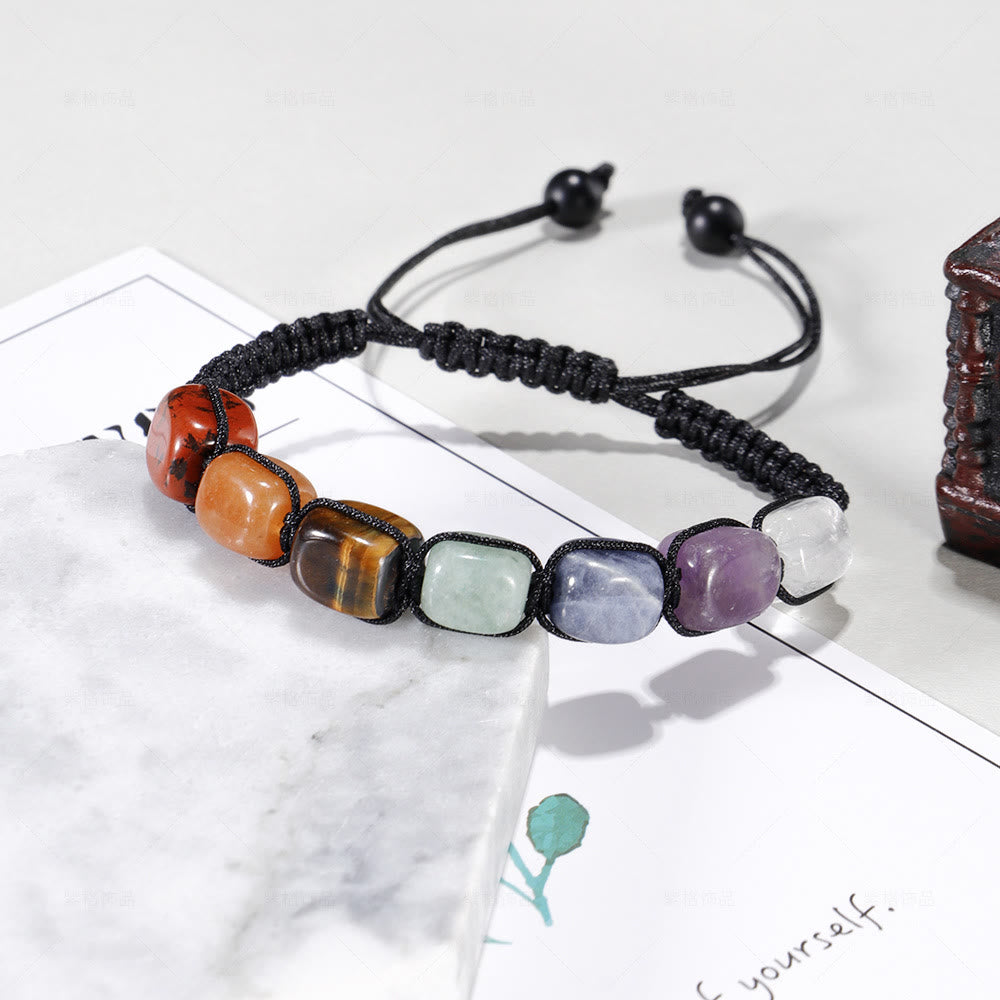 Olivenorma 7 Chakra Kristall-Edelstein-Perlen-geflochtenes Wickelarmband für Männer 