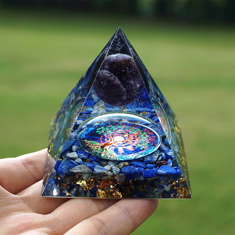 Olivenorma Amethyst mit Lapislazuli Reki Orgon-Pyramide