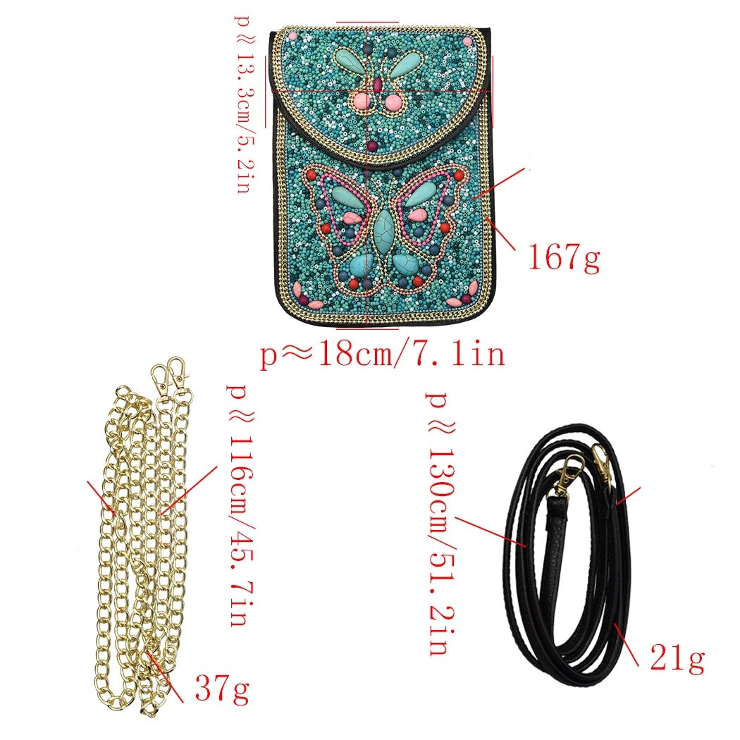 Olivenorma Boho Handytasche mit natürlichen Steinrisperlen