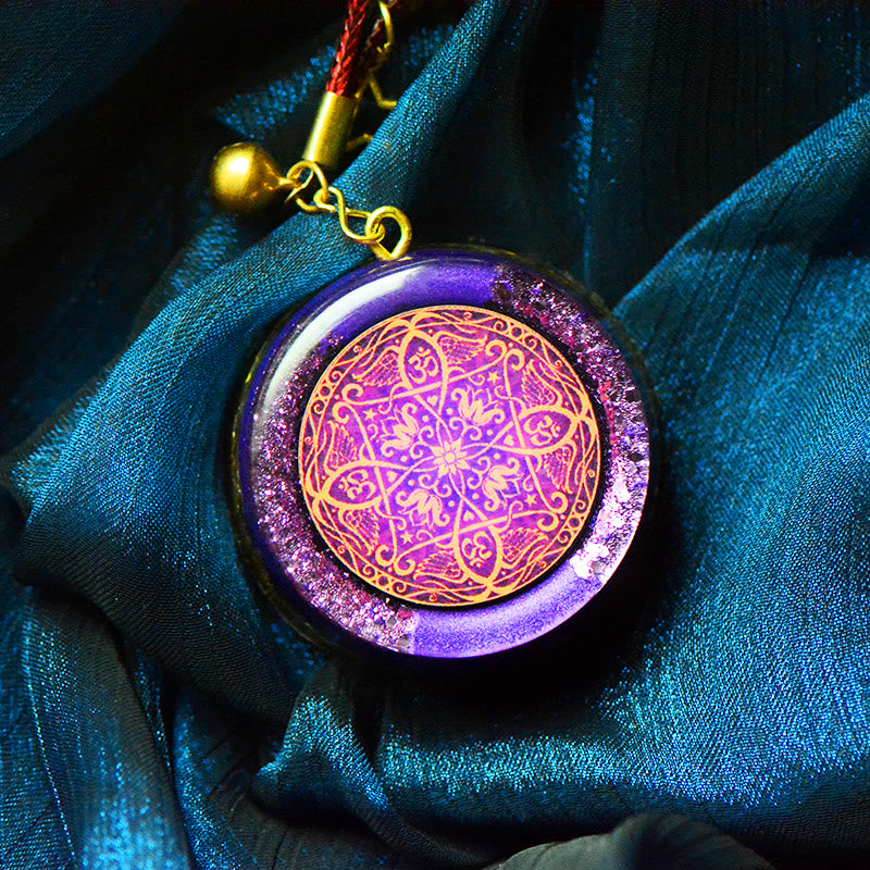 Olivenorma Mandala Klang Amethyst geometrisches Totem Anhänger Orgon Halskette 