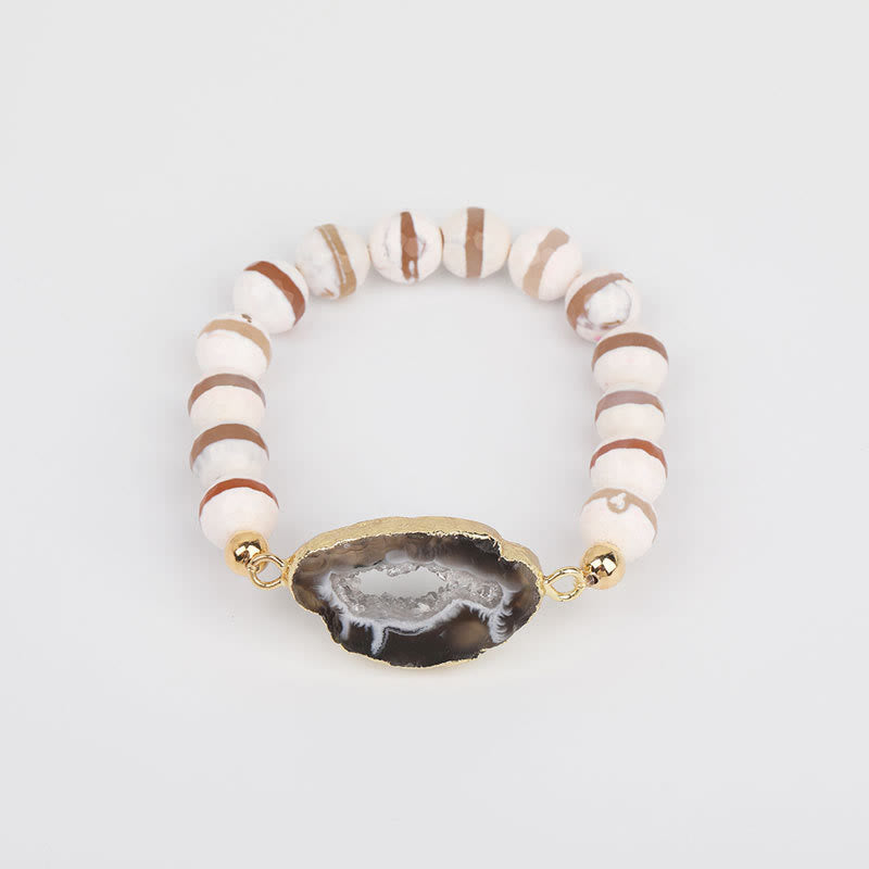 Olivenorma Natürlicher Lavastein-Achat-Perlen-Geode-Armband