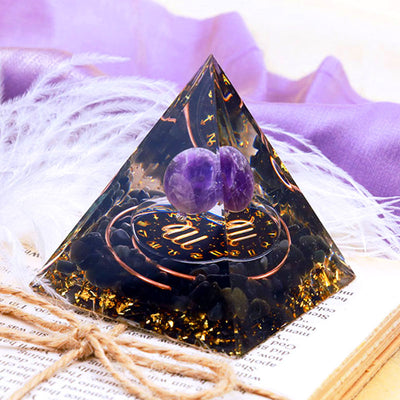 Olivenorma Amethystkugel mit Obsidian Zodiac Jungfrau Orgon-Pyramide 