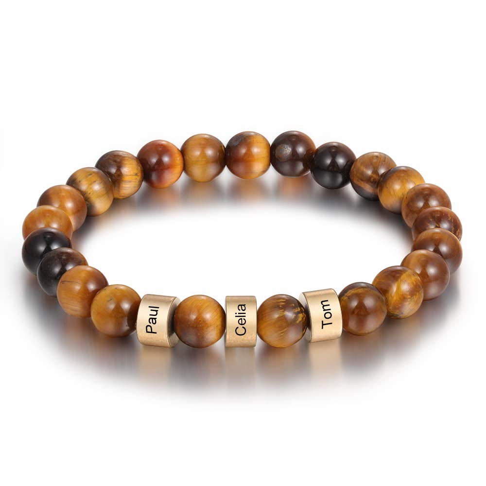 Olivenorma Naturstein Gravur personalisiertes Perlen Armband für Männer