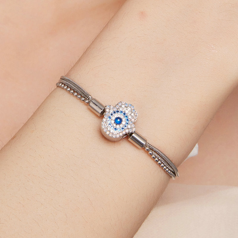 Olivenorma Sterlingsilber S925 Hamsa Böses Auge Armband 