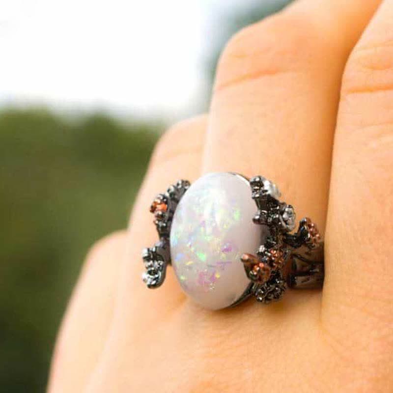 Olivenorma "Mitternachtsblüte: -Magischer Baum Opal Ring