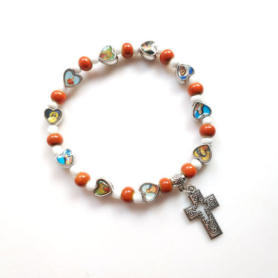 Olivenormacolorful Natursteinperlen Christentum Kreuz Armband 