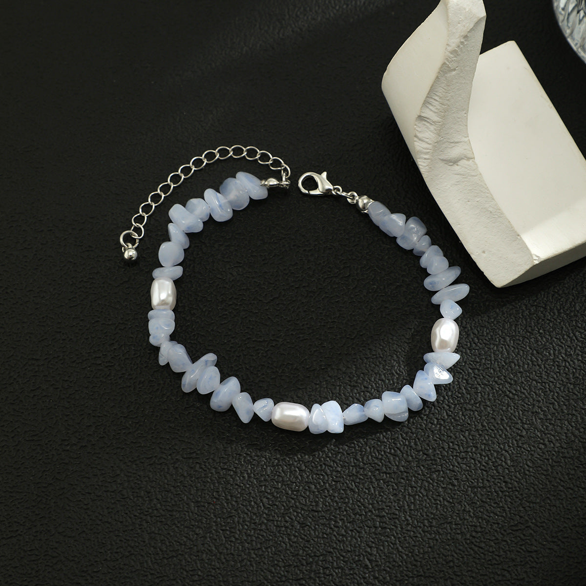 Olivenorma Natürliches Blaues Chalzedon Süßwasserperle Männer Armband 