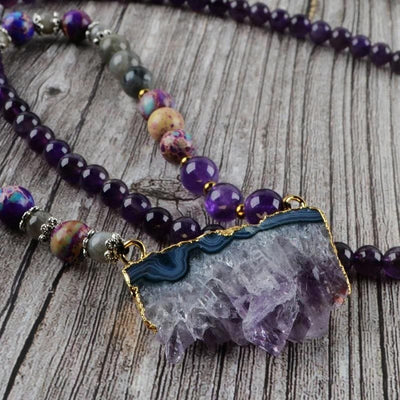 Olivenorma Regenbogen Fluorit Amethyst Kaiser Labradorit Mala Perlenkette