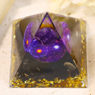 Olivenorma Yin und Yang Obsidian Orgone Pyramide