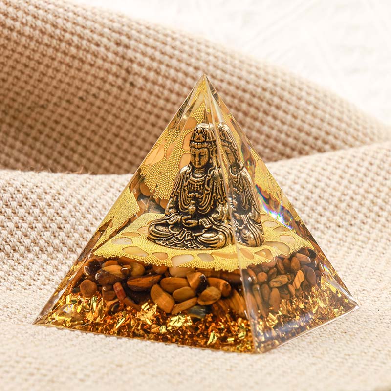 Olivenorma Buddha mit Tigerauge Schutz Orgon Pyramide