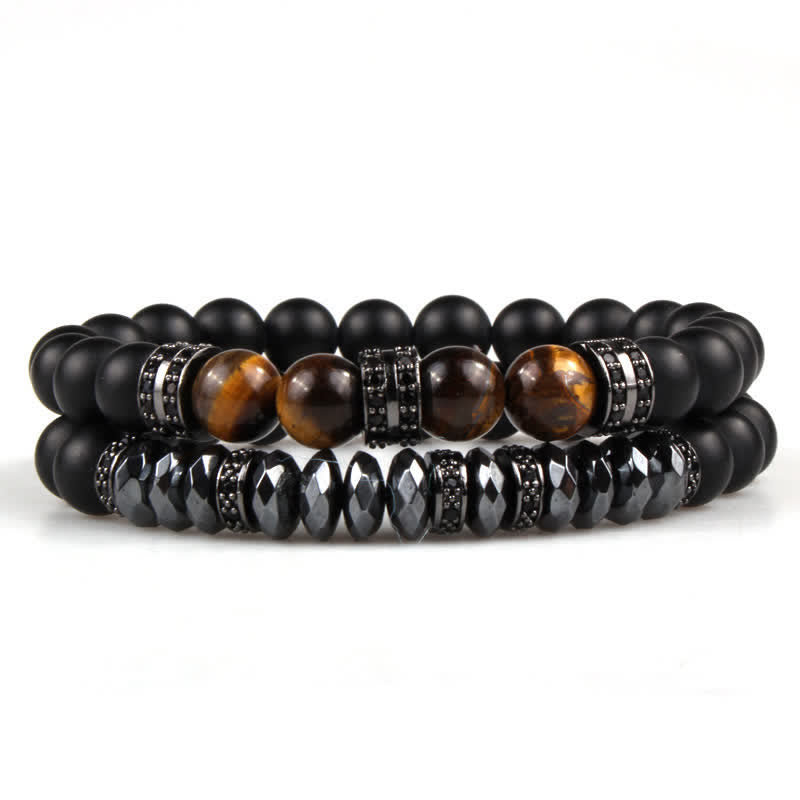 Olivenorma Schwarzer Onyx Hämatit Tigerauge Armband 