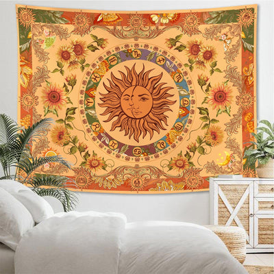 Olivenorma Gelb Orange Sonne und Mond Sonnenblume Wandteppich 