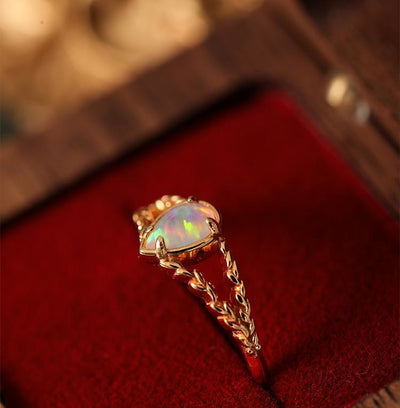 Olivenorma Opal Stein Gold Hohl Weizen Ring 