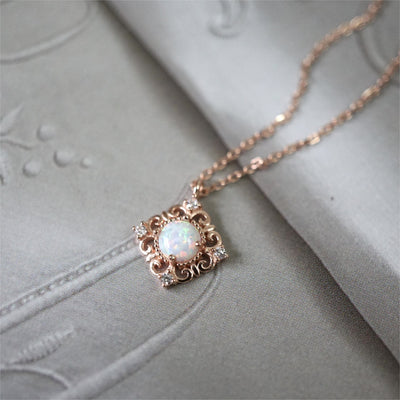 Olivenorma Sterling Silber Vintage Opal Filigranes Muster Halskette - Roségold - Opal - image 0