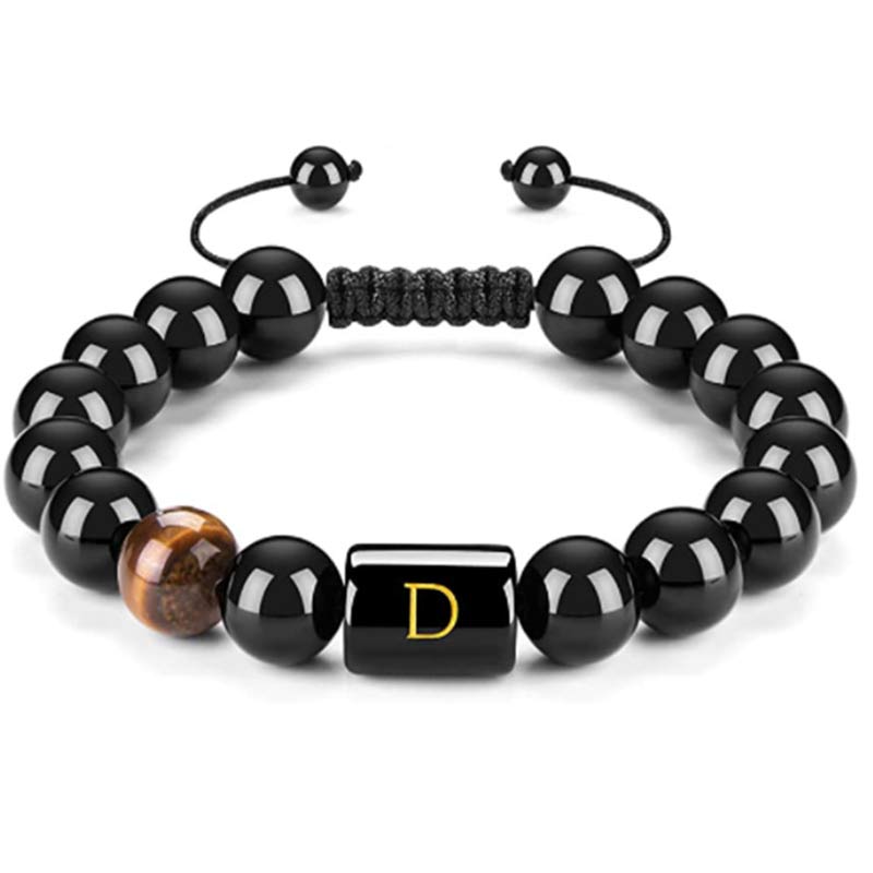 Olivenorma Tigerauge mit schwarzem Onyx heilendes Buchstabenarmband