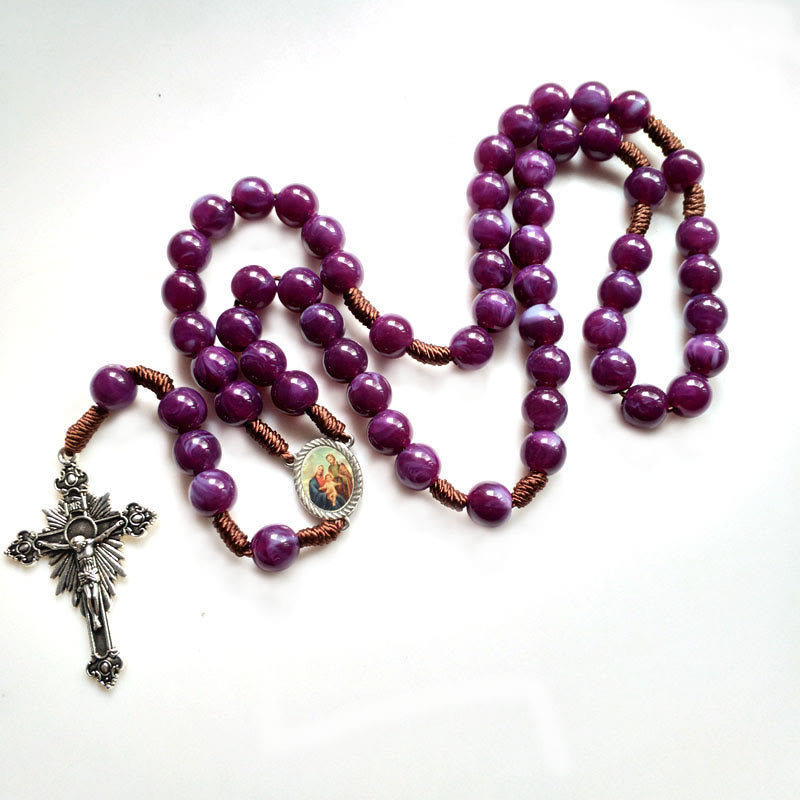 Olivenorma Amethyst Silberkreuz Jesus Anhänger Rosenkranz Halskette