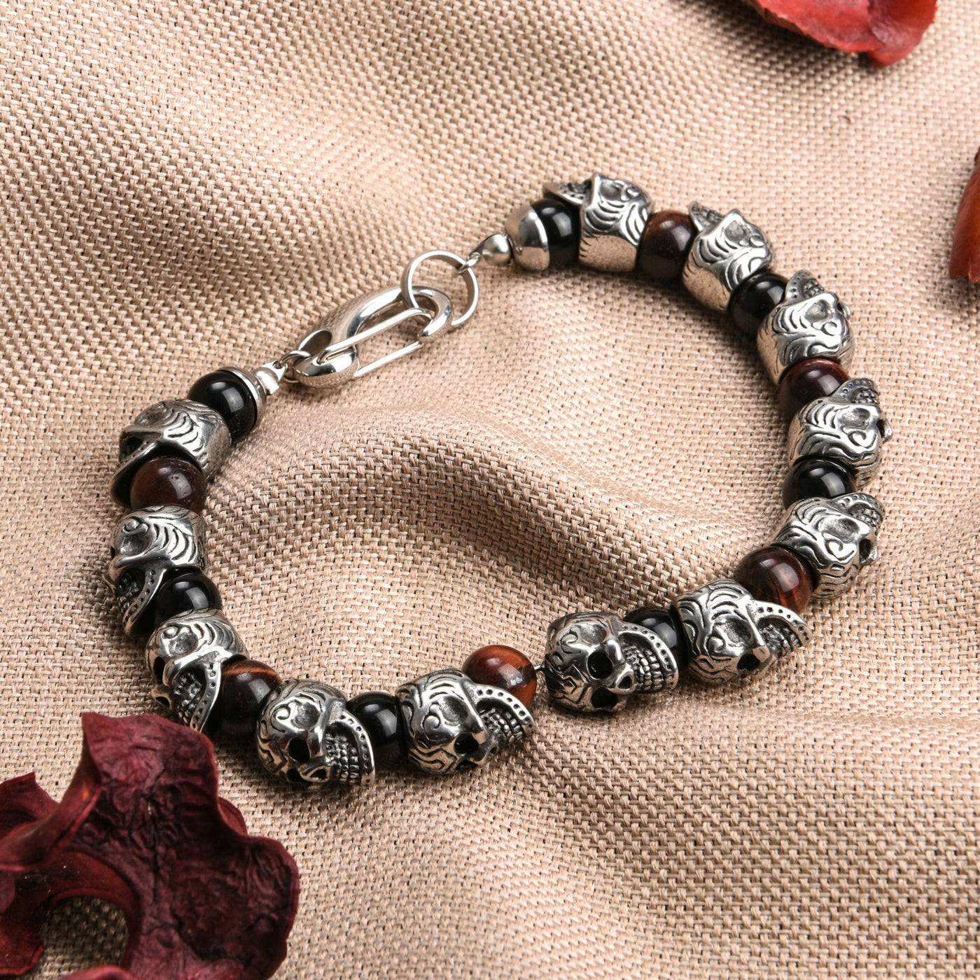 Olivenorma Armband aus natürlichem Tigerauge, handgefertigt, Edelstahl