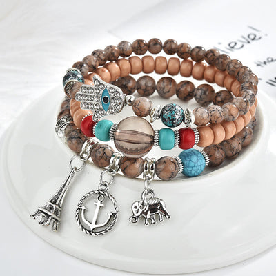 Olivenorma Elephantenturm Böses Auge Hamsa Armband Set