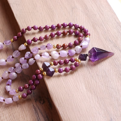 Olivenorma Natürliche Amethyst Purpur Jade Perlen Mala Kette