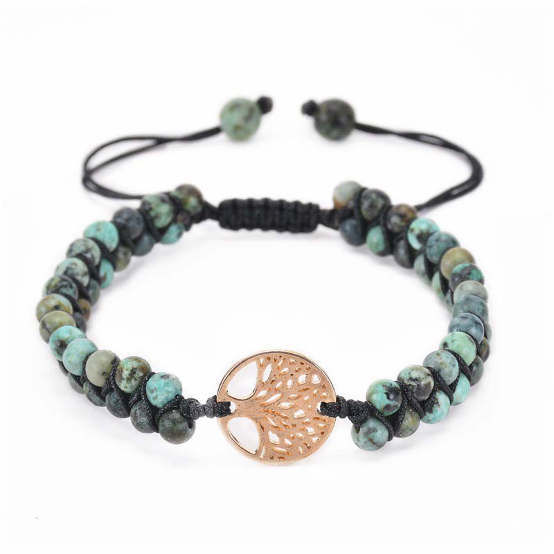 Olivenorma Tree of Life Naturkristall Doppelt Geflochtenes Armband