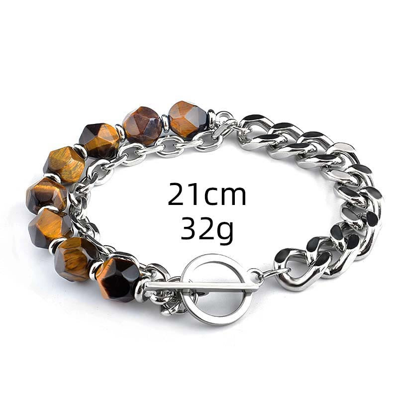 Olivenorma facettiertes Armband aus schwarzem Onyx Tigerauge Edelstahl 