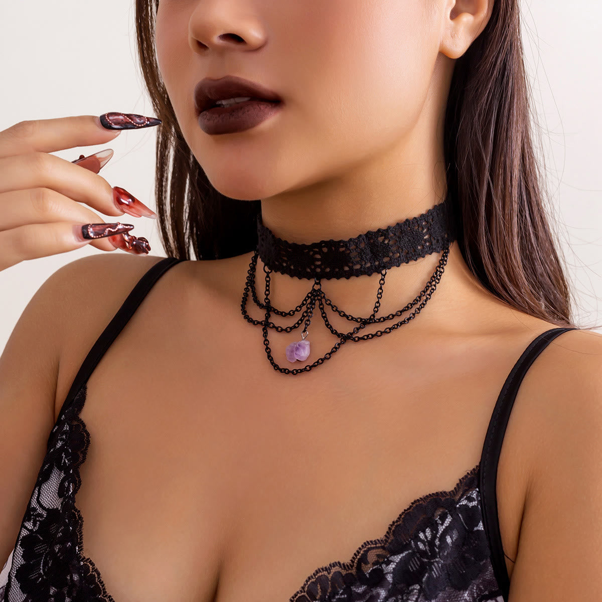 Olivenorma Amethyst Halloween Gothic Spitzenhalsband