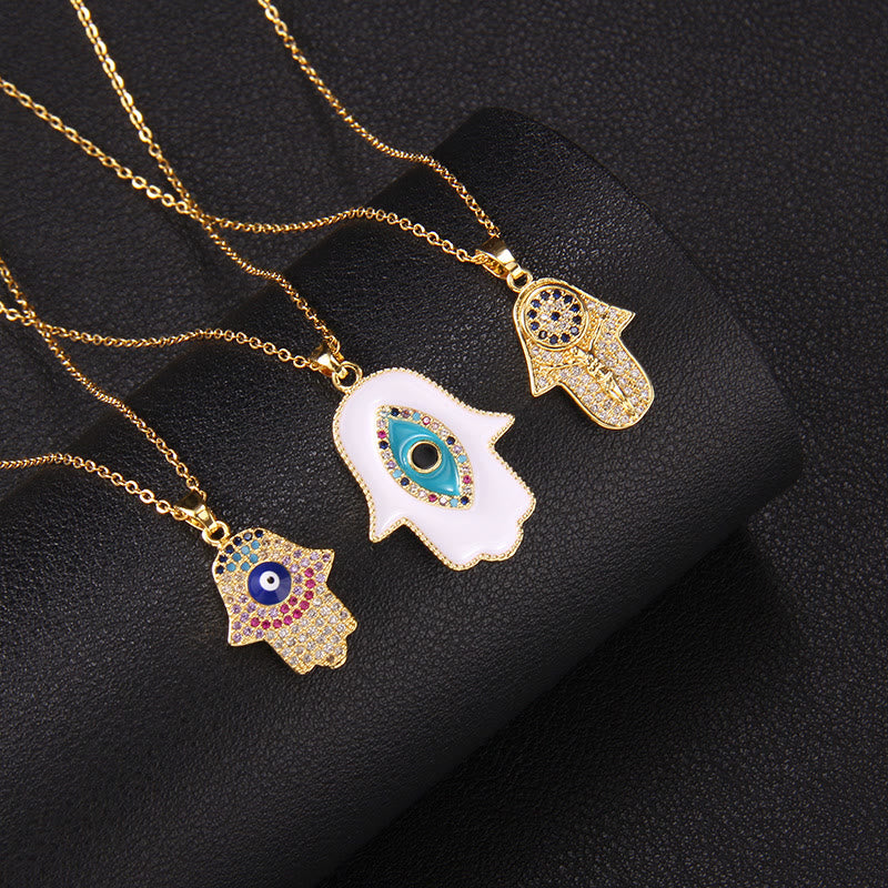 Olivenorma „Gutes Schicksal“ Hamsa mit Evil Eye Halskette 