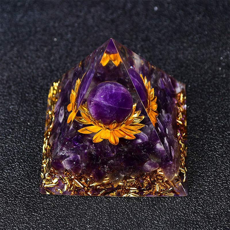 Olivenorma Amethyst Kugel Lotus Symbol Orgonpyramide 