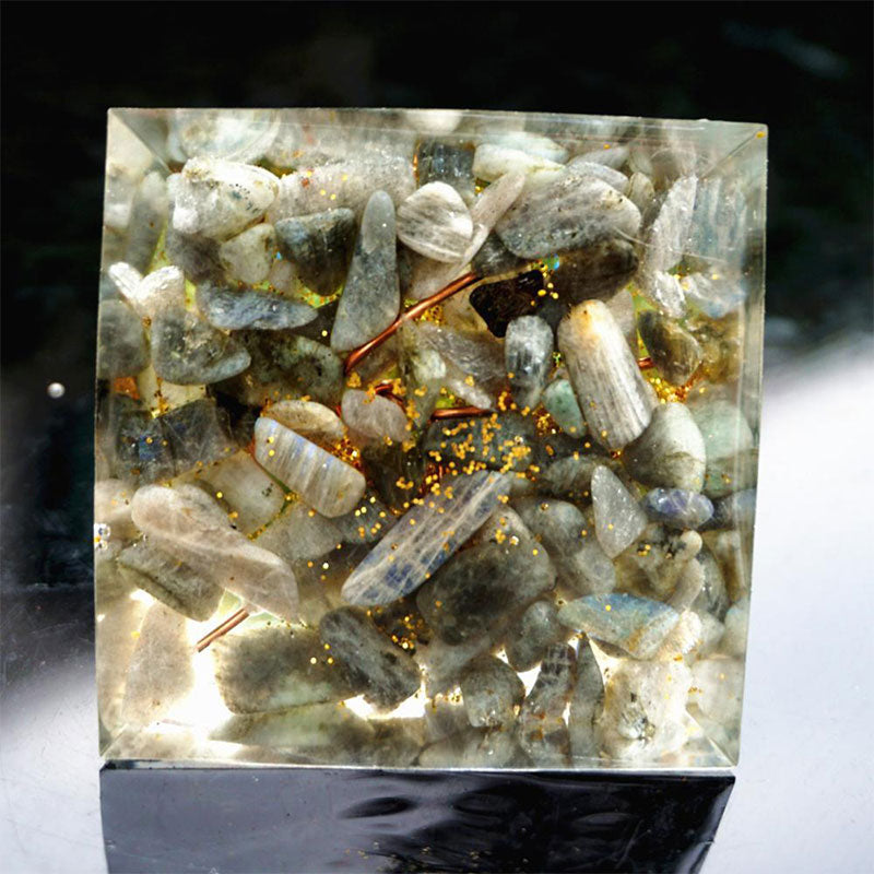 Olivenorma Mondlichtwachstum Peridot & Grauer Mondstein Orgon-Pyramide - image 6