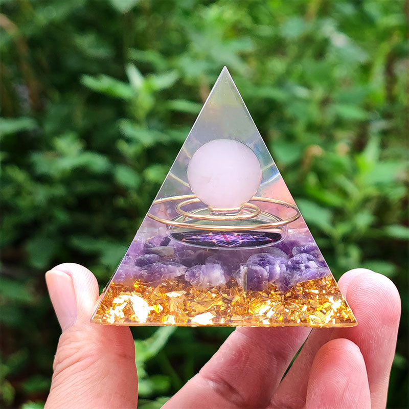 (Ausverkauf 30% RABATT / CODE: OFF30) - Olivenorma Amethyst mit Rosenquarz Orgon Pyramide 