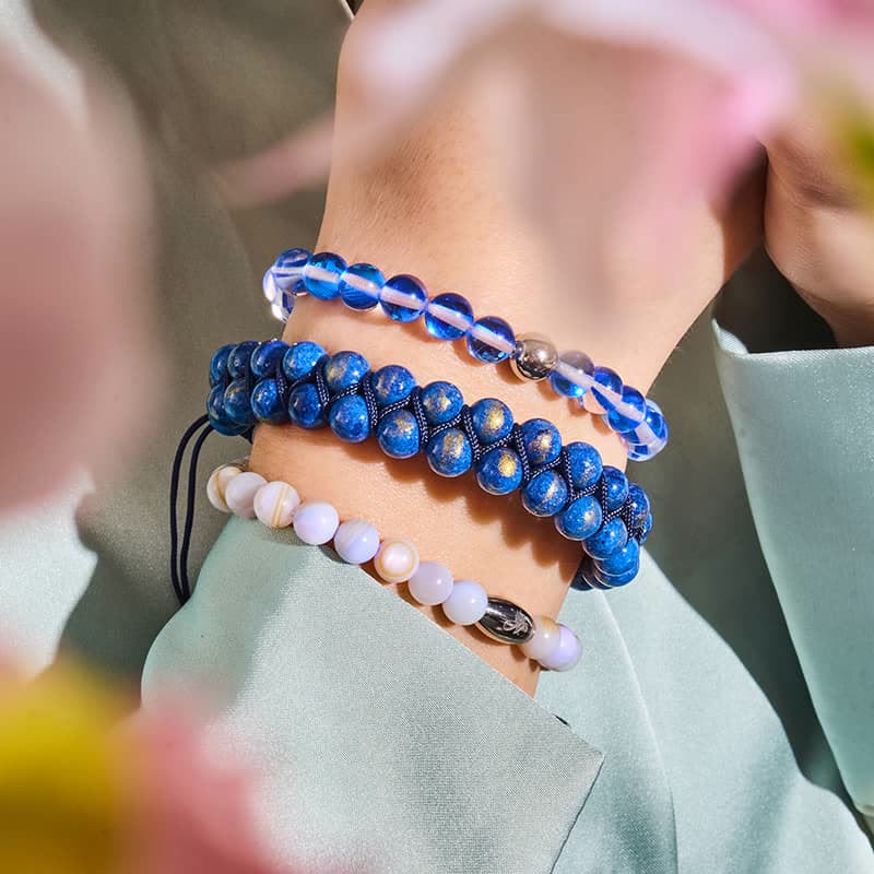 Olivenorma Blauer Kristall-Glasperlen Armband