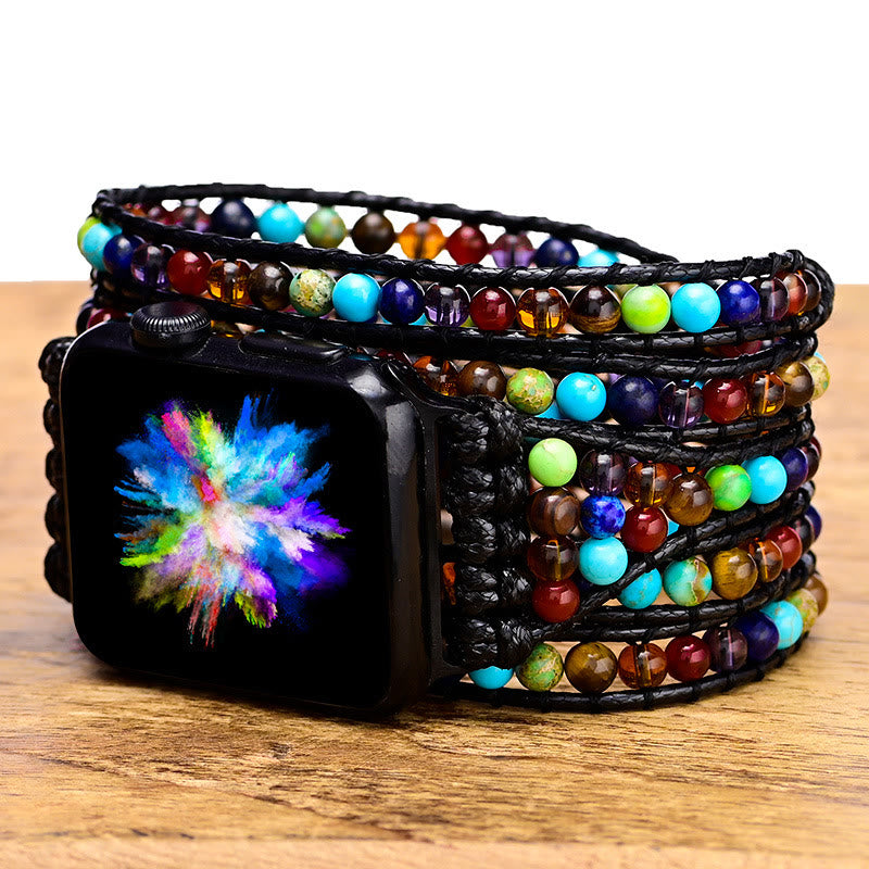 Olivenorma 5-lagiges Chakra Stein handgewebtes Apple Watch Armband 