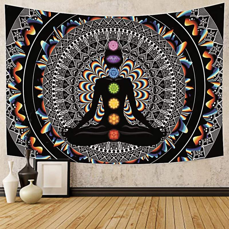 Chakra Vintage Meditierender Yoga Wandteppich