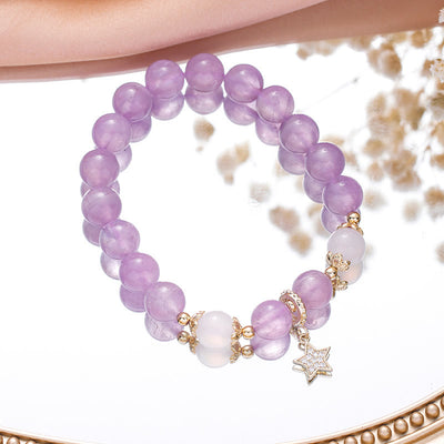 Olivenorma Amethyst Weißer Achat Perlen Stern-Mond-Armband 